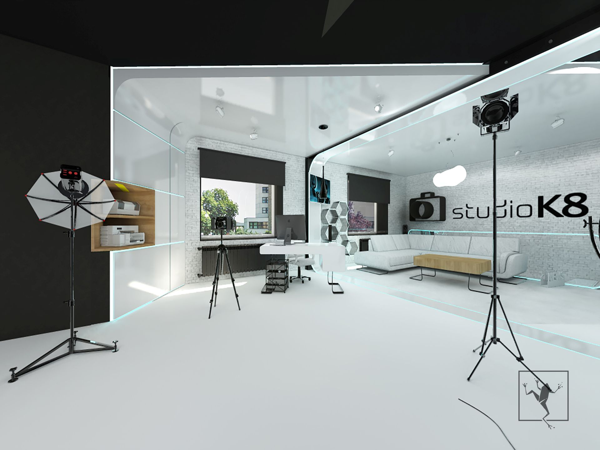 Projekt wnętrza studio fotograficzne K8 w Gliwicach | Frog Studio - projektowanie wnętrz | architektura