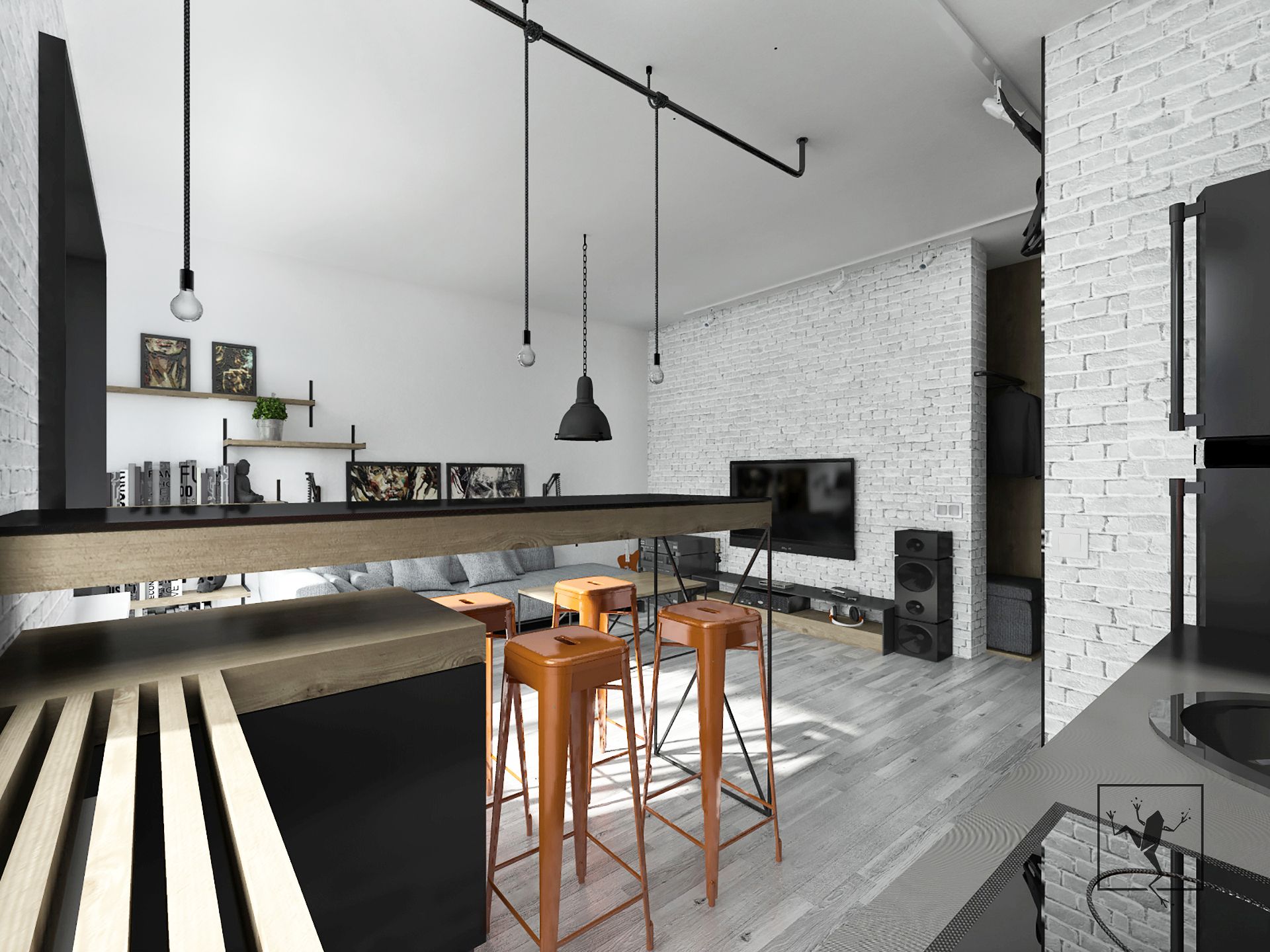 projekt wnętrza industrialne mieszkanie warszawa | Frog Studio - projektowanie wnętrz | architektura